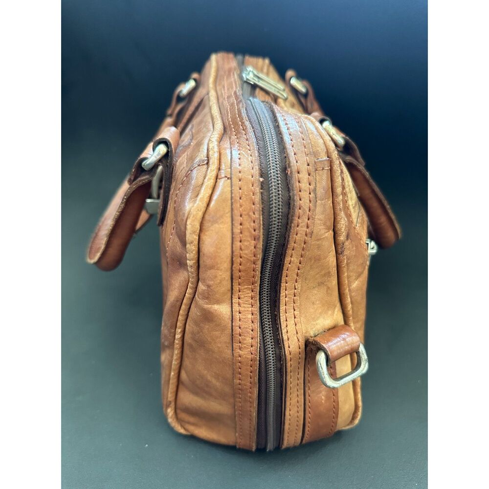 Vintage Hand Tooled Leather Satchel Bag Western Tooled Crossbody Purse Brown - Picture 12 of 16